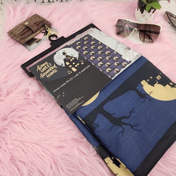 Home Sweet Hounted Home Shower Cutain with 12 Metal Hooks - Picture 2 of 6